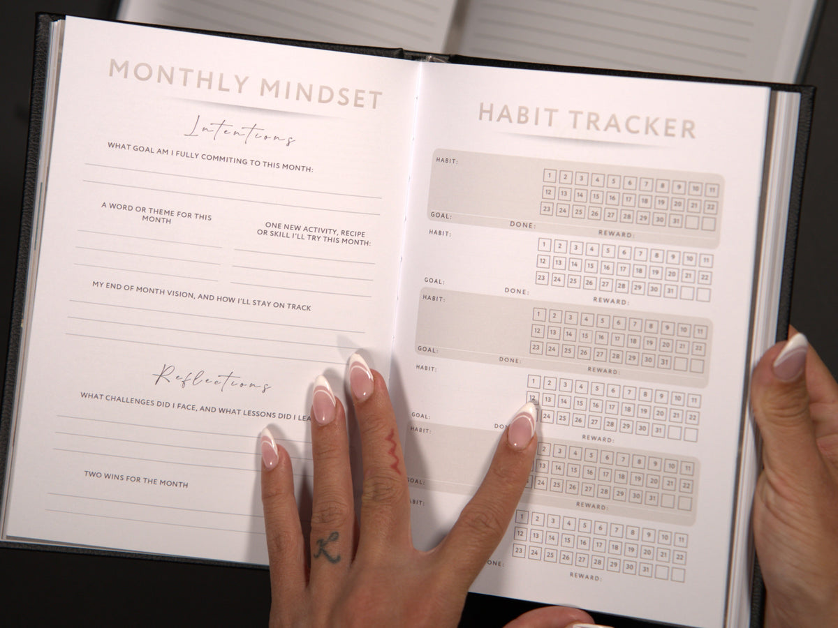 Elevare Collective journal open to habit tracker page