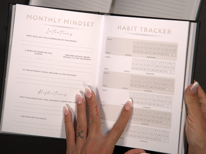Elevare Collective journal open to habit tracker page